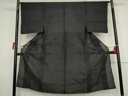 平和屋着物＊夏物　男性　上布　十字絣　黒地　麻　逸品　AABJ6717cs