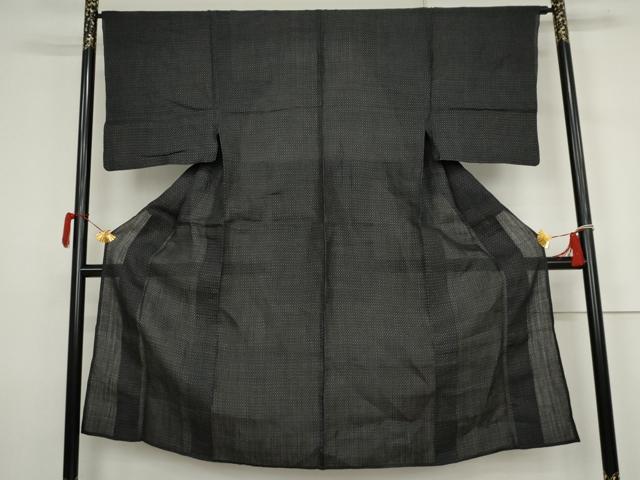 平和屋着物＊夏物　男性　上布　十字絣　黒地　麻　逸品　AABJ6717cs