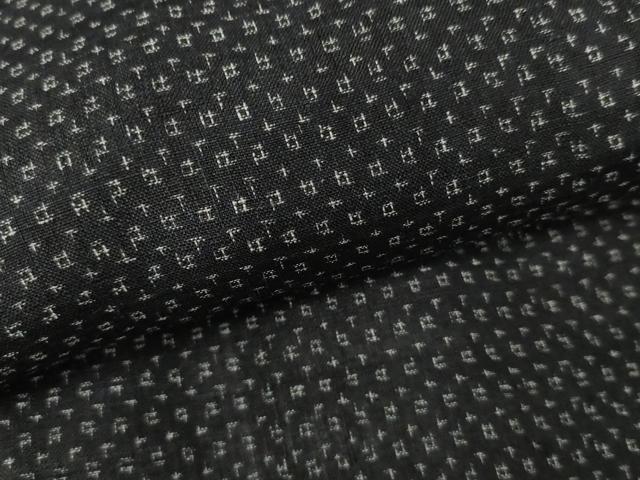平和屋着物＊夏物　男性　上布　十字絣　黒地　麻　逸品　AABJ6717cs