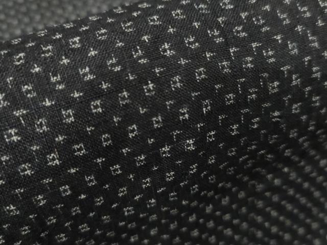 平和屋着物＊夏物　男性　上布　十字絣　黒地　麻　逸品　AABJ6717cs