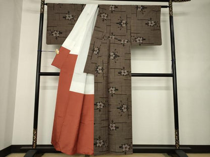 平和屋着物●本場大島紬　一元7マルキ　草花文　正絹　逸品　AABJ6722ck