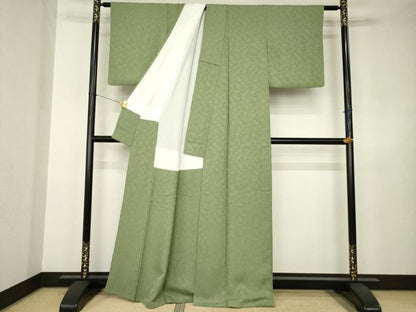 平和屋着物●上質な色無地　海松色　正絹　逸品　AABJ6724ck