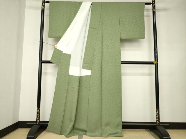 平和屋着物●上質な色無地　海松色　正絹　逸品　AABJ6724ck