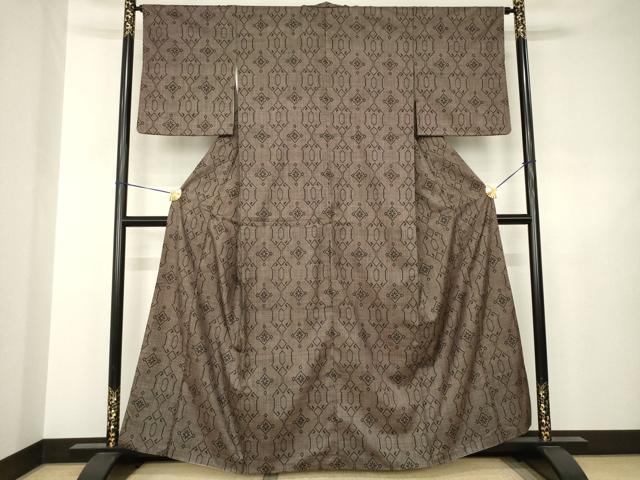 平和屋着物●本場大島紬　一元7マルキ　幾何学文様　正絹　逸品　AABJ6725ck