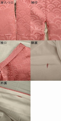 平和屋着物●上質な色無地　青海波花地紋　甚三紅色　正絹　逸品　AABJ6728ck