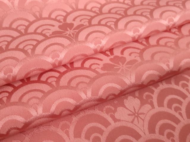 平和屋着物●上質な色無地　青海波花地紋　甚三紅色　正絹　逸品　AABJ6728ck