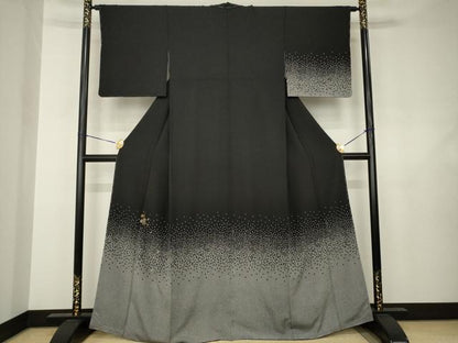 平和屋着物●訪問着　花蝶文　黒地　金彩　正絹　逸品　未使用　AABJ6729ck