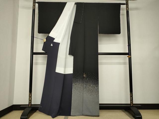 平和屋着物●訪問着　花蝶文　黒地　金彩　正絹　逸品　未使用　AABJ6729ck