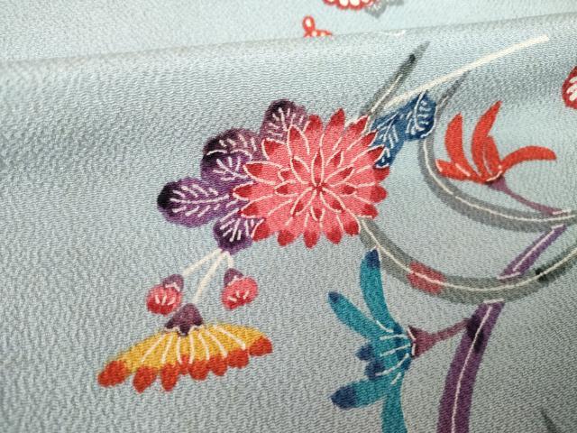 平和屋着物●上質な小紋　紅型　花蝶文　鬼しぼ縮緬　正絹　逸品　AABJ6730ck