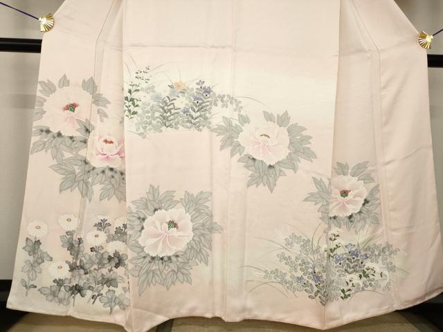 平和屋着物●訪問着　手描き　草花文　暈し染め　正絹　逸品　AABJ6731ck