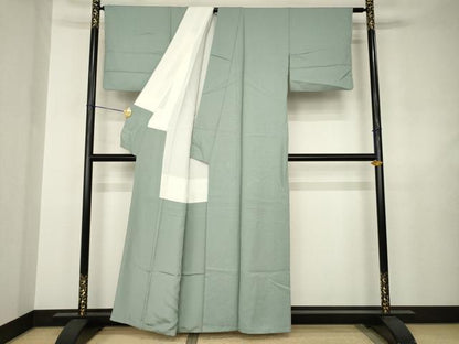平和屋着物●上質な色無地　柳煤竹色　正絹　逸品　AABJ6732ck