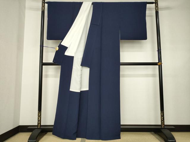 平和屋着物●上質な色無地　濃藍色　正絹　逸品　AABJ6733ck