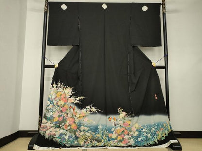 平和屋着物●豪華黒留袖　友禅　作家物　鴛鴦花文　仮絵羽　正絹　逸品　未使用　AABJ6734ck