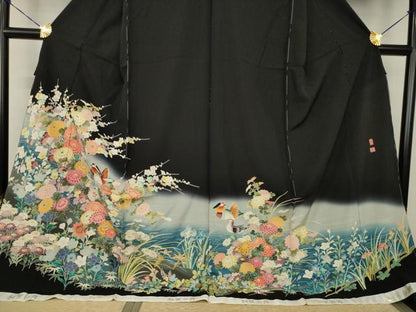 平和屋着物●豪華黒留袖　友禅　作家物　鴛鴦花文　仮絵羽　正絹　逸品　未使用　AABJ6734ck