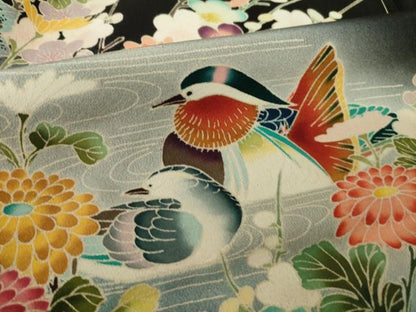 平和屋着物●豪華黒留袖　友禅　作家物　鴛鴦花文　仮絵羽　正絹　逸品　未使用　AABJ6734ck