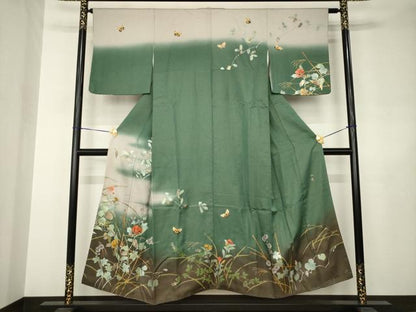平和屋着物●訪問着　作家物　花蝶文　金通し地　正絹　逸品　AABJ6736ck