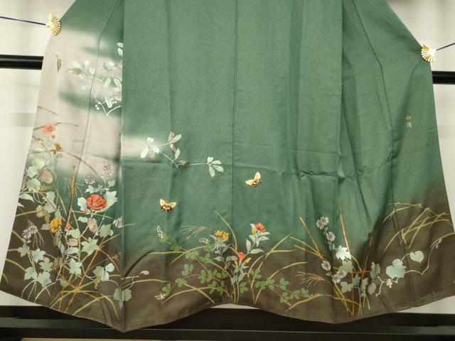 平和屋着物●訪問着　作家物　花蝶文　金通し地　正絹　逸品　AABJ6736ck