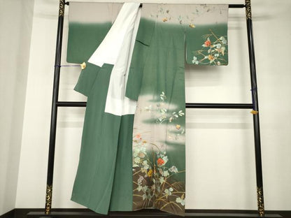 平和屋着物●訪問着　作家物　花蝶文　金通し地　正絹　逸品　AABJ6736ck