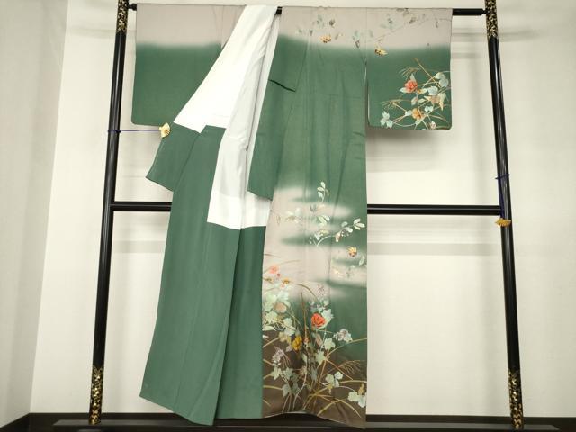 平和屋着物●訪問着　作家物　花蝶文　金通し地　正絹　逸品　AABJ6736ck