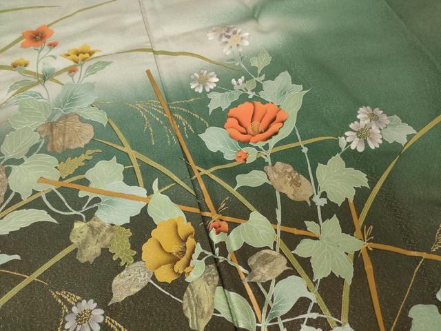 平和屋着物●訪問着　作家物　花蝶文　金通し地　正絹　逸品　AABJ6736ck