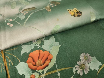 平和屋着物●訪問着　作家物　花蝶文　金通し地　正絹　逸品　AABJ6736ck