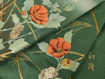 平和屋着物●訪問着　作家物　花蝶文　金通し地　正絹　逸品　AABJ6736ck