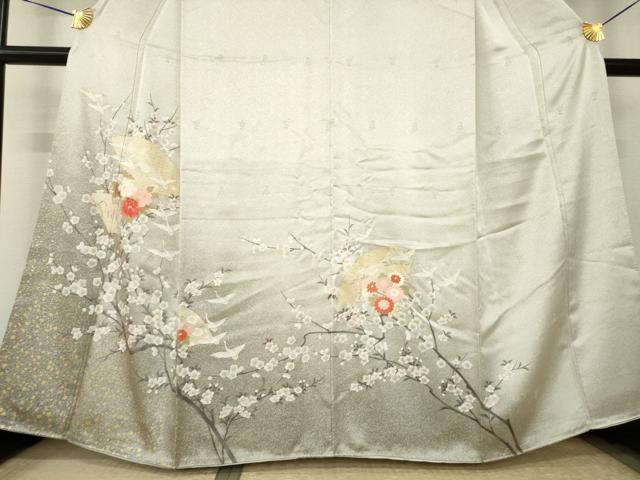平和屋着物●訪問着　扇面飛鶴花文　暈し染め　金彩　正絹　逸品　AABJ6737ck
