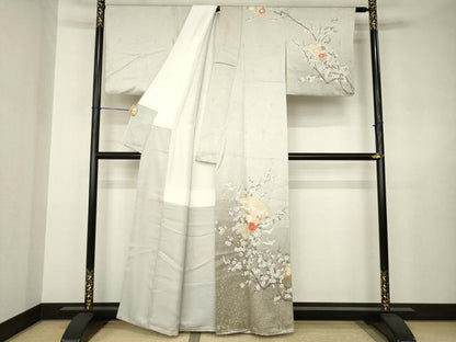 平和屋着物●訪問着　扇面飛鶴花文　暈し染め　金彩　正絹　逸品　AABJ6737ck