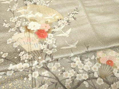 平和屋着物●訪問着　扇面飛鶴花文　暈し染め　金彩　正絹　逸品　AABJ6737ck