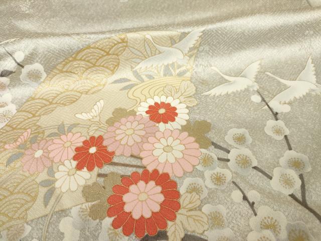 平和屋着物●訪問着　扇面飛鶴花文　暈し染め　金彩　正絹　逸品　AABJ6737ck