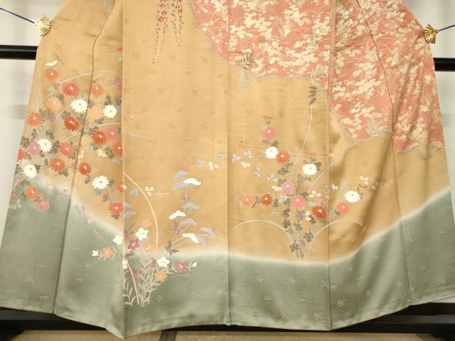 平和屋着物●訪問着　草花文　暈し染め　金彩　正絹　逸品　AABJ6738ck