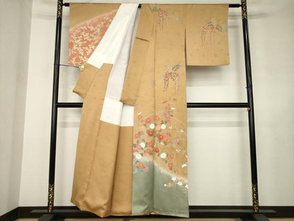 平和屋着物●訪問着　草花文　暈し染め　金彩　正絹　逸品　AABJ6738ck