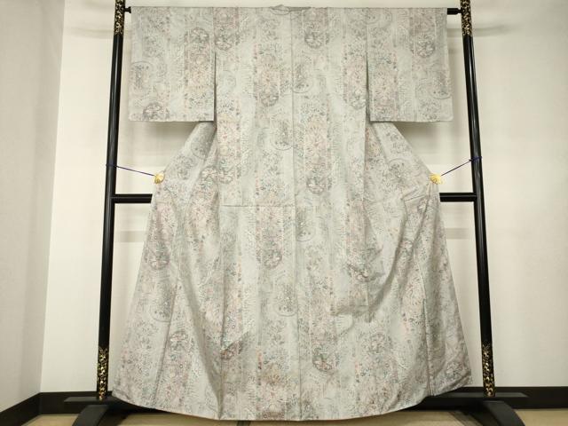 平和屋着物●本場大島紬　白大島　総絣　草花文　正絹　逸品　AABJ6741ck