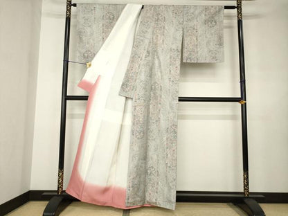 平和屋着物●本場大島紬　白大島　総絣　草花文　正絹　逸品　AABJ6741ck