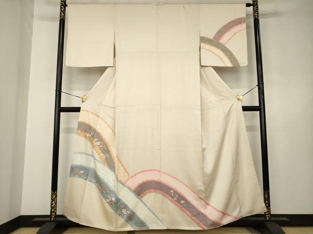 平和屋着物●訪問着　絞り　刺繍　遠山重ね花文　正絹　逸品　AABJ6742ck