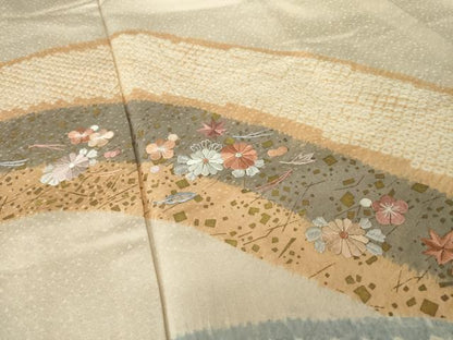 平和屋着物●訪問着　絞り　刺繍　遠山重ね花文　正絹　逸品　AABJ6742ck