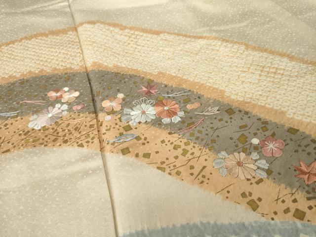 平和屋着物●訪問着　絞り　刺繍　遠山重ね花文　正絹　逸品　AABJ6742ck