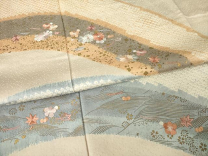 平和屋着物●訪問着　絞り　刺繍　遠山重ね花文　正絹　逸品　AABJ6742ck