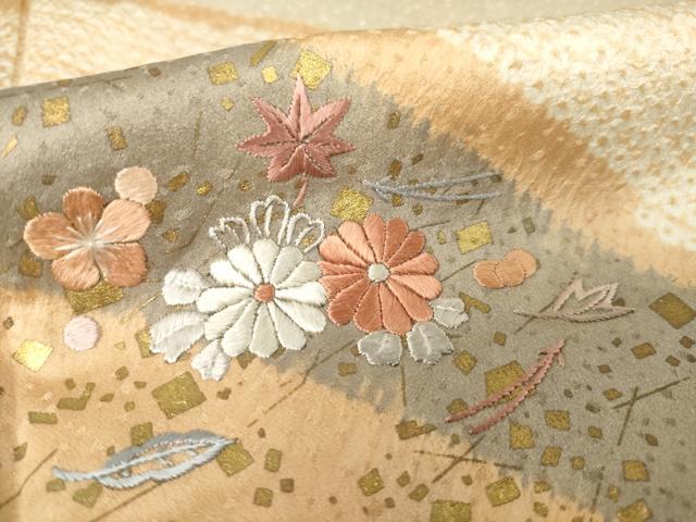 平和屋着物●訪問着　絞り　刺繍　遠山重ね花文　正絹　逸品　AABJ6742ck
