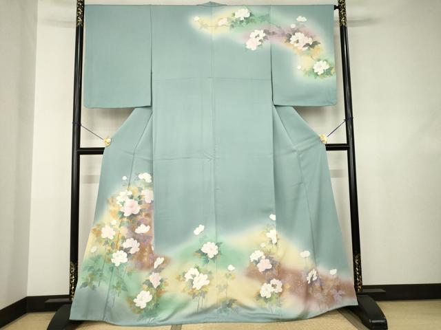 平和屋着物●訪問着　友禅　草花文　暈し染め　金彩　正絹　逸品　AABJ6744ck