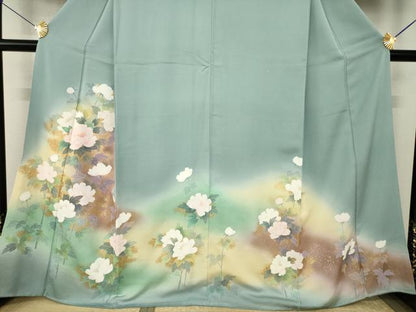 平和屋着物●訪問着　友禅　草花文　暈し染め　金彩　正絹　逸品　AABJ6744ck