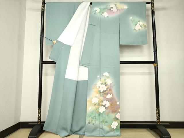 平和屋着物●訪問着　友禅　草花文　暈し染め　金彩　正絹　逸品　AABJ6744ck