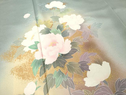 平和屋着物●訪問着　友禅　草花文　暈し染め　金彩　正絹　逸品　AABJ6744ck