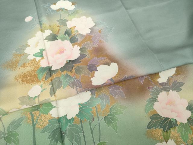 平和屋着物●訪問着　友禅　草花文　暈し染め　金彩　正絹　逸品　AABJ6744ck