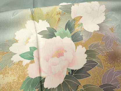 平和屋着物●訪問着　友禅　草花文　暈し染め　金彩　正絹　逸品　AABJ6744ck