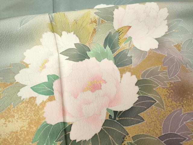平和屋着物●訪問着　友禅　草花文　暈し染め　金彩　正絹　逸品　AABJ6744ck