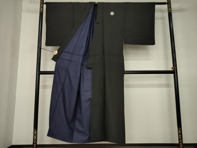 平和屋着物●男性　黒紋付・羽織セット　正絹　逸品　AABJ6749ck
