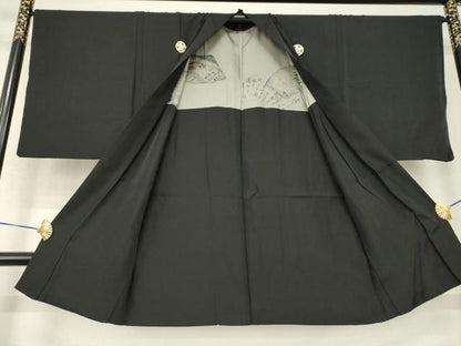 平和屋着物●男性　黒紋付・羽織セット　正絹　逸品　AABJ6749ck