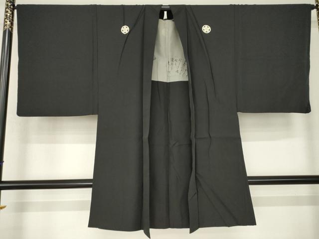 平和屋着物●男性　黒紋付・羽織セット　正絹　逸品　AABJ6749ck