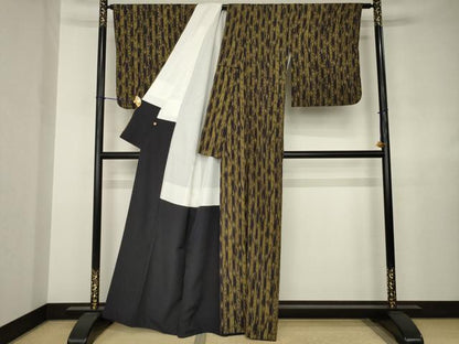 平和屋着物●お召　幾何学文様　高島屋扱い　正絹　逸品　AABJ6752ck